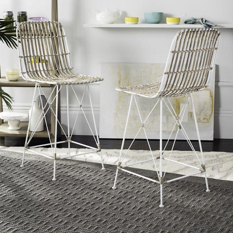 Minerva White Wicker and Metal Counter Stool Set