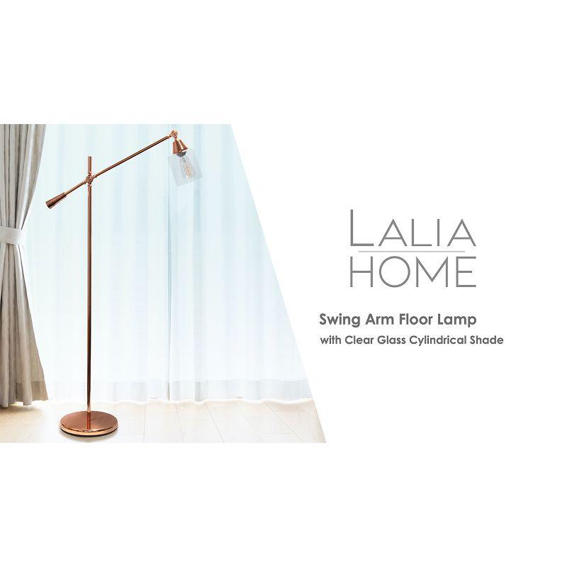 Swing Arm Floor Lamp with Glass Cylindrical Shade Black - Lalia Home: Adjustable, Industrial Style, UL Listed