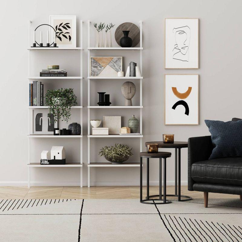73" Theo 5 Tier Wood Wall Mount Ladder Bookshelf Gray/Oak/White - Nathan James: Metal Frame, Modern Design