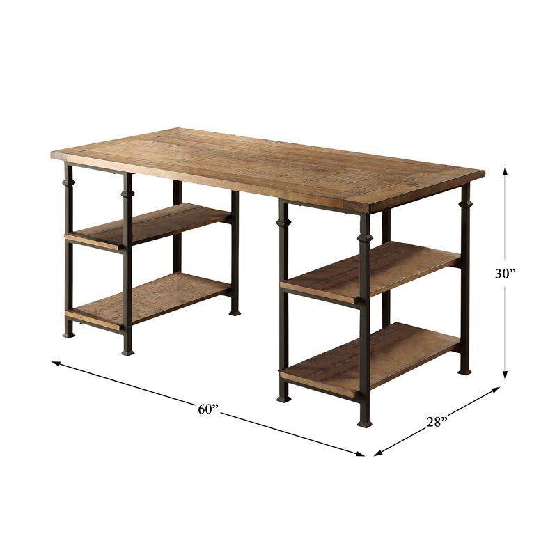 Industrial Black and Brown Wood Writing Desk with Shelves