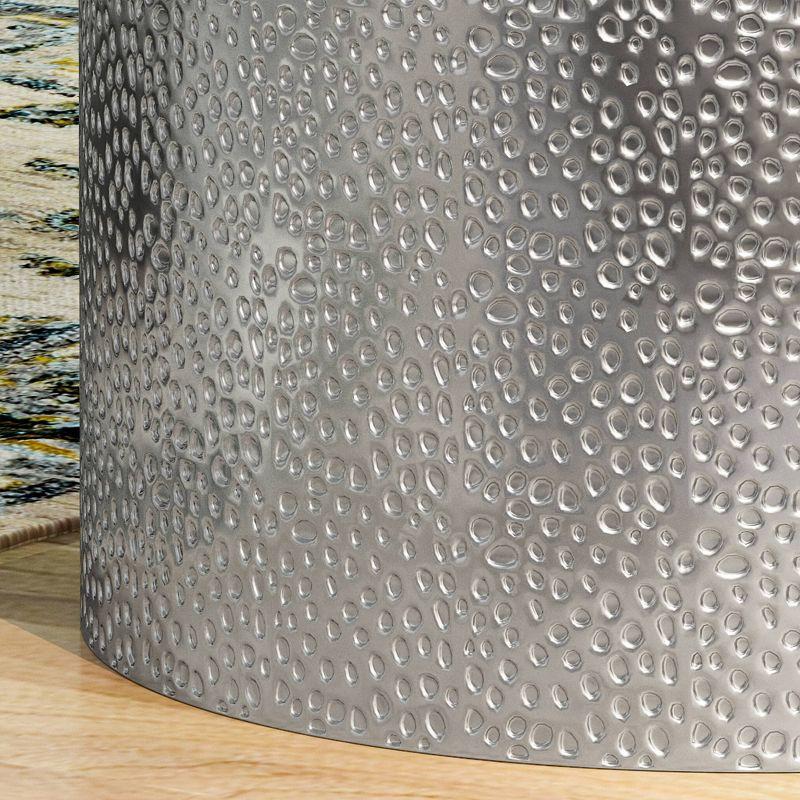 Braeburn Modern Round Accent Table Silver - Christopher Knight Home: Hammered Iron, Cylindrical, No Assembly Required