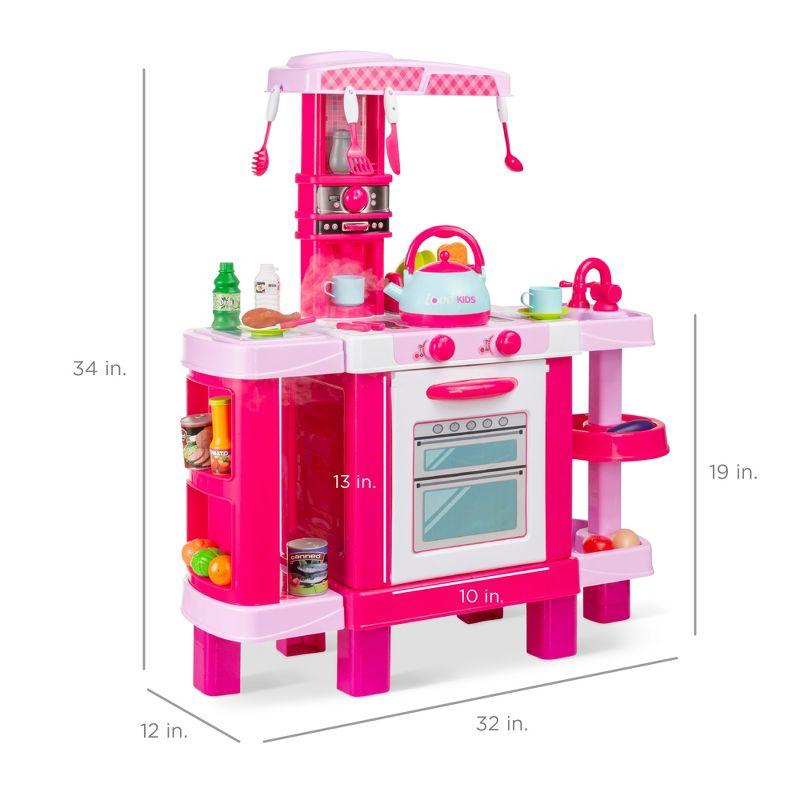 Pink Pretend Play Kitchen Set with Water Vapor Teapot and Accessories