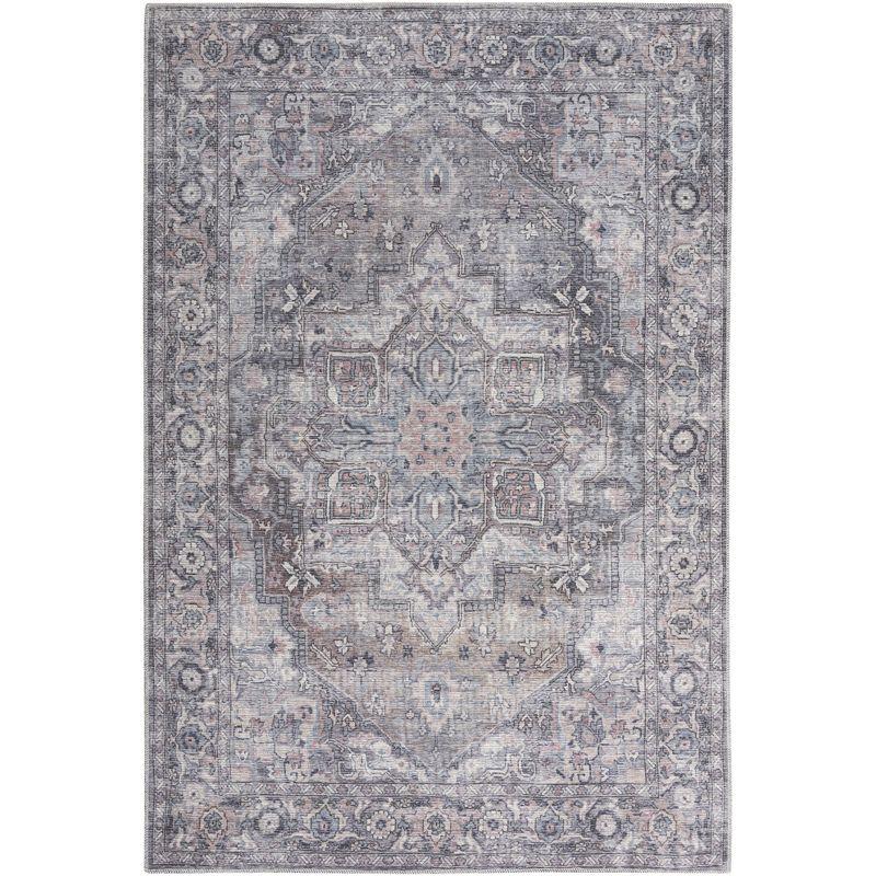 Nourison New Concept Washables Back to College 4' x 6' Grey Vintage Indoor Non-Slip Flatweave Rug