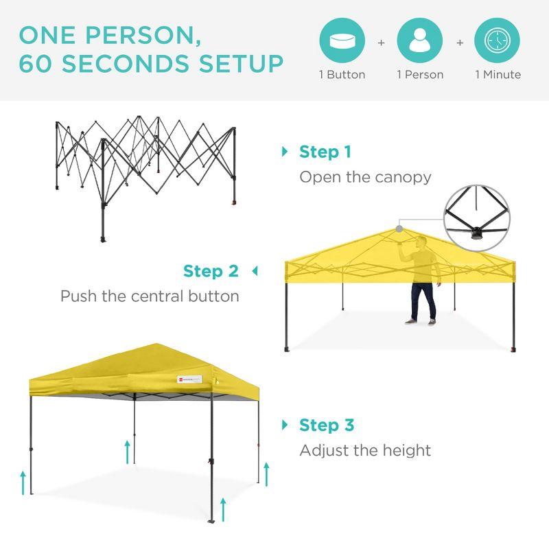 Best Choice Products 12x12ft Easy Setup Pop Up Canopy w/ 1-Button Setup, Wheeled Case, 4 Weight Bags - Yellow