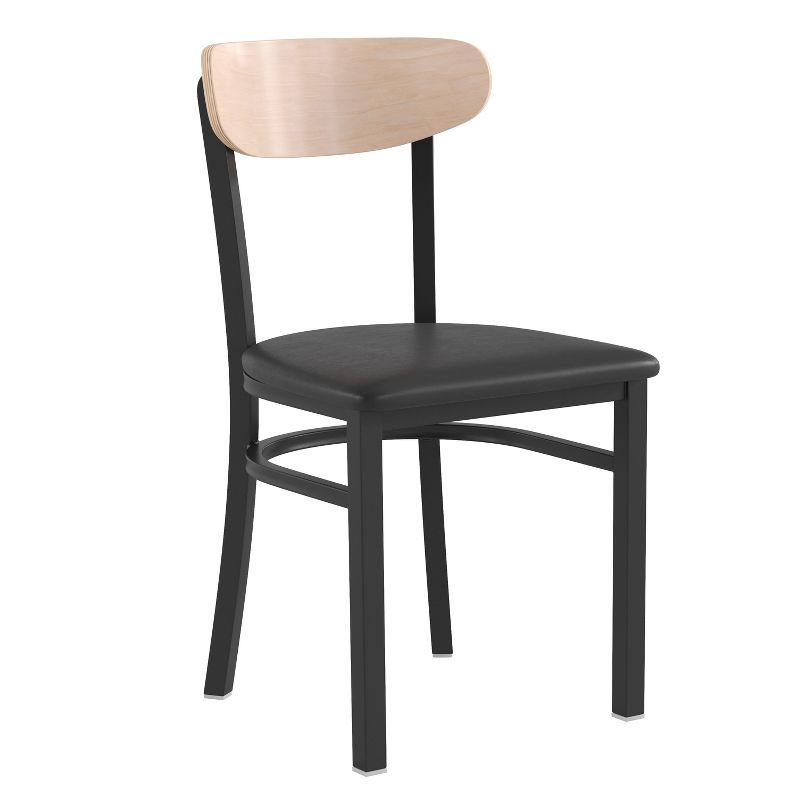 Flash Furniture Commercial Metal Dining Chair with Vinyl Seat and Wood Boomerang Back-Black/Natural