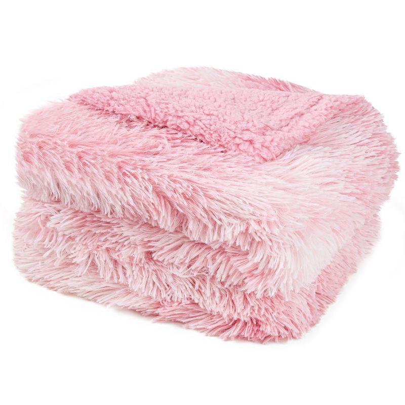 PAVILIA Fluffy Faux Fur Reversible Throw Blanket for Bed, Sofa, and Couch