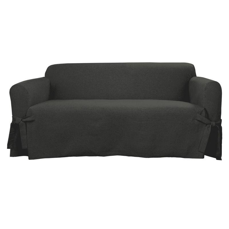 Charcoal Farmhouse Basketweave Loveseat Slipcover