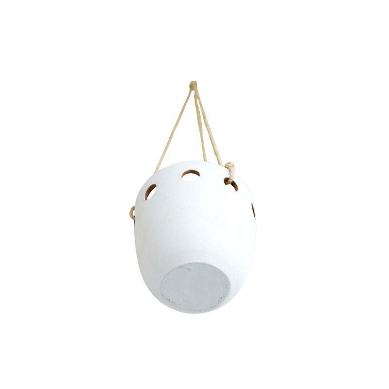 Round Cutout Hanging Planter White Terracotta & Jute by Foreside Home & Garden