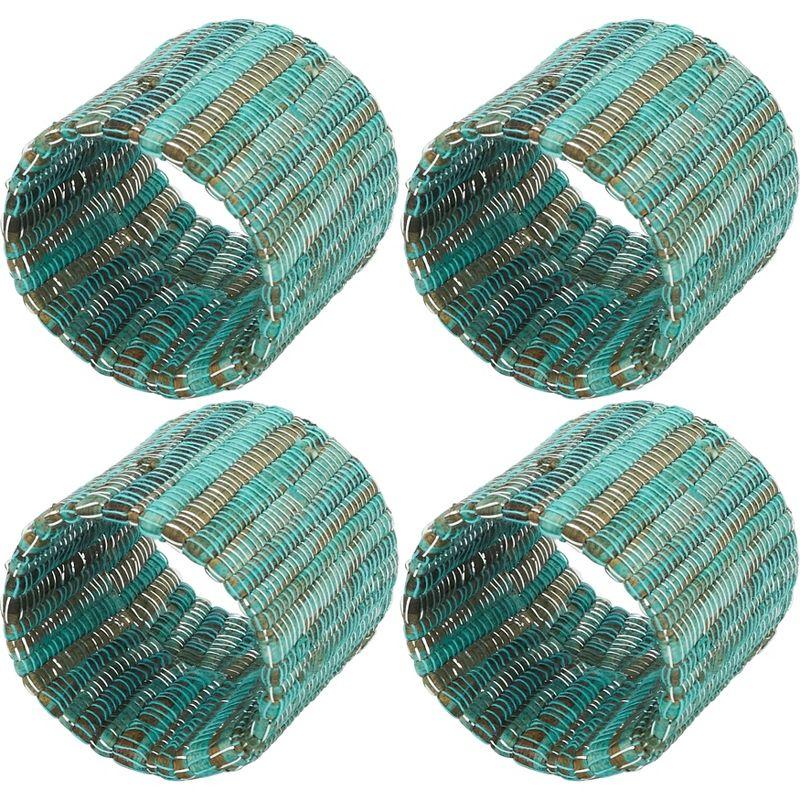 Saro Lifestyle Napkin Rings With Shimmering Woven Nubby Design (Set of 4), Turquoise, 1.5"