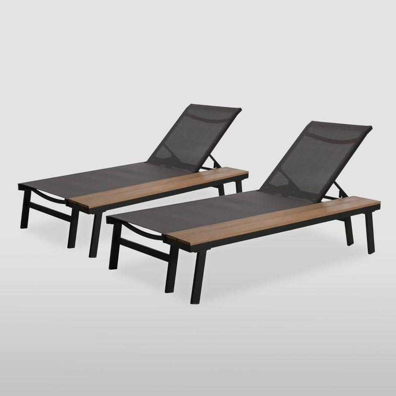 Hokku Designs Waterloo Chaise Lounge With Attached Wood Side Table(Set Of 2)