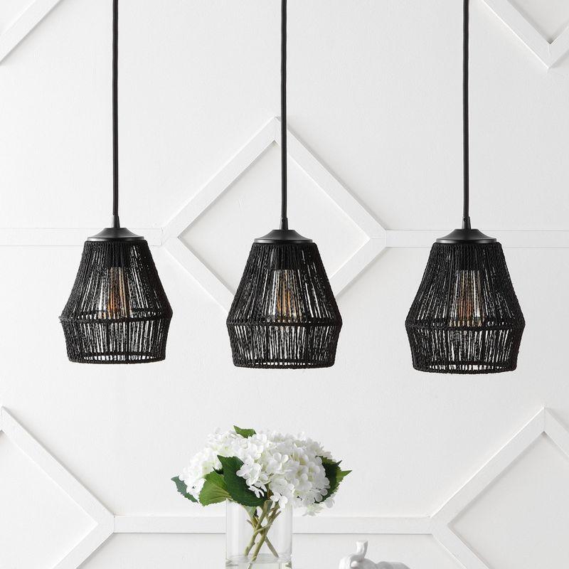 30" 3-Light Ibiza Island Woven Rope/Metal Bohemian Coastal Linear Pendant (Includes LED Light Bulb) Black - JONATHAN Y