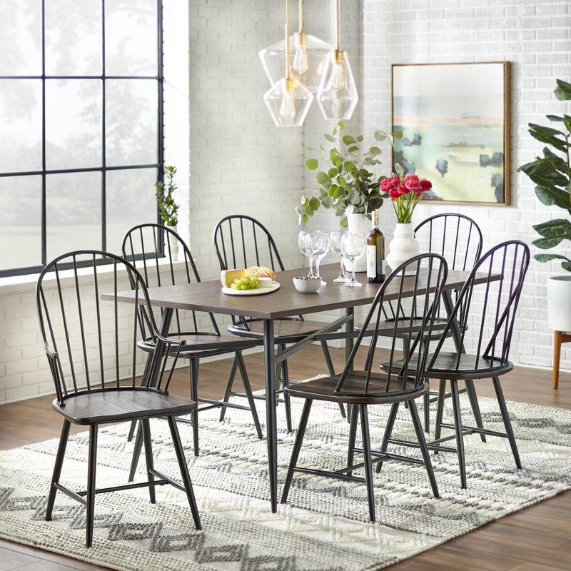 Buylateral Milo Farmhouse Spindle Metal with Wood Seat Windsor Dining Chairs Black/Espresso Brown: Farmhouse Style, Armless