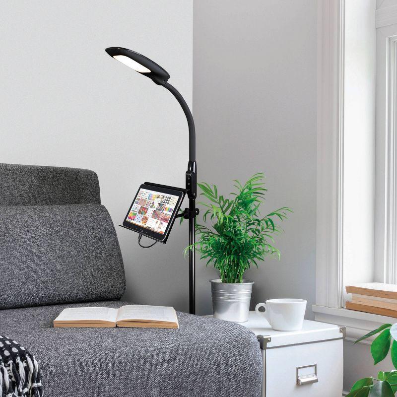 LED Floor Lamp with USB and Tablet Stand Black - OttLite: Modern Adjustable Height, Touch Sensor, No Assembly Required