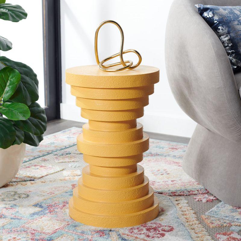 Ali Yellow Fluted Round Wood Accent Table