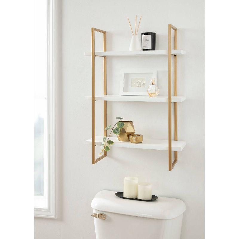 20" x 30" Leigh Wood and Metal Wall Shelf White/Gold - Kate & Laurel All Things Decor