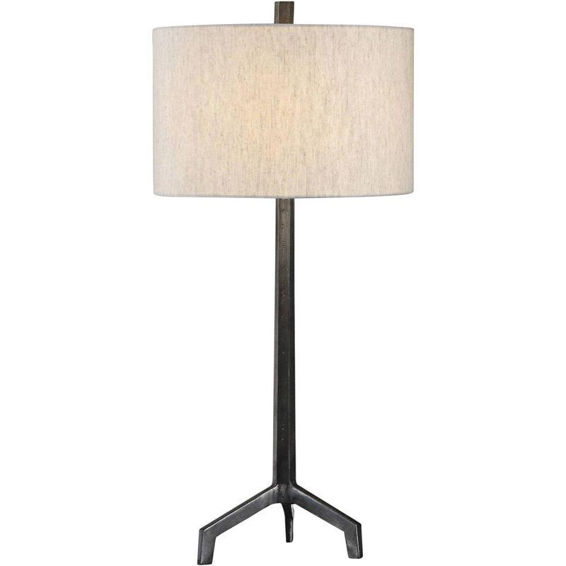 Ivor 33'' Raw Steel Table Lamp with Neutral Drum Shade