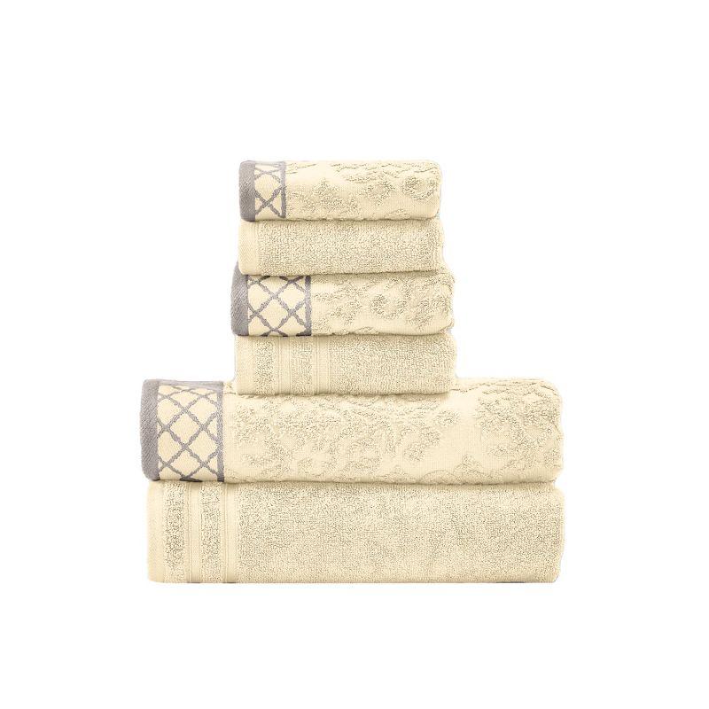 Ivory Floral Jacquard Cotton 6-Piece Towel Set