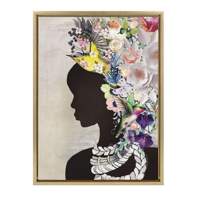 Kate and Laurel Sylvie Natural Woman Framed Canvas by Nikki Chu, 18x24, Bright Gold