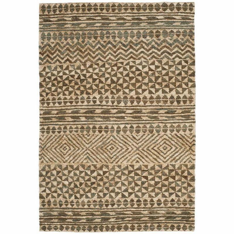 Handwoven Slate and Natural Geometric Jute Area Rug 5' x 8'