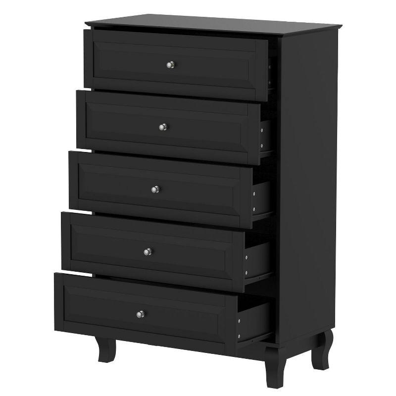 FUFU&GAGA Black Side Tatble 5 Drawer Dresser Drawer Chest Tall Storage Cabinet Black