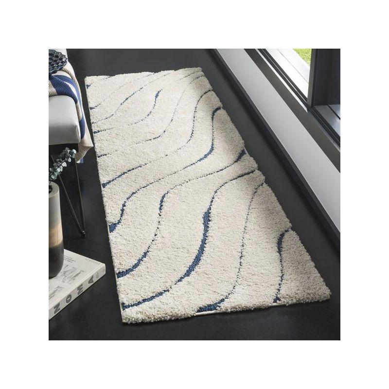 Serene Shag Cream & Blue Synthetic Runner Rug - 2'3" x 7'