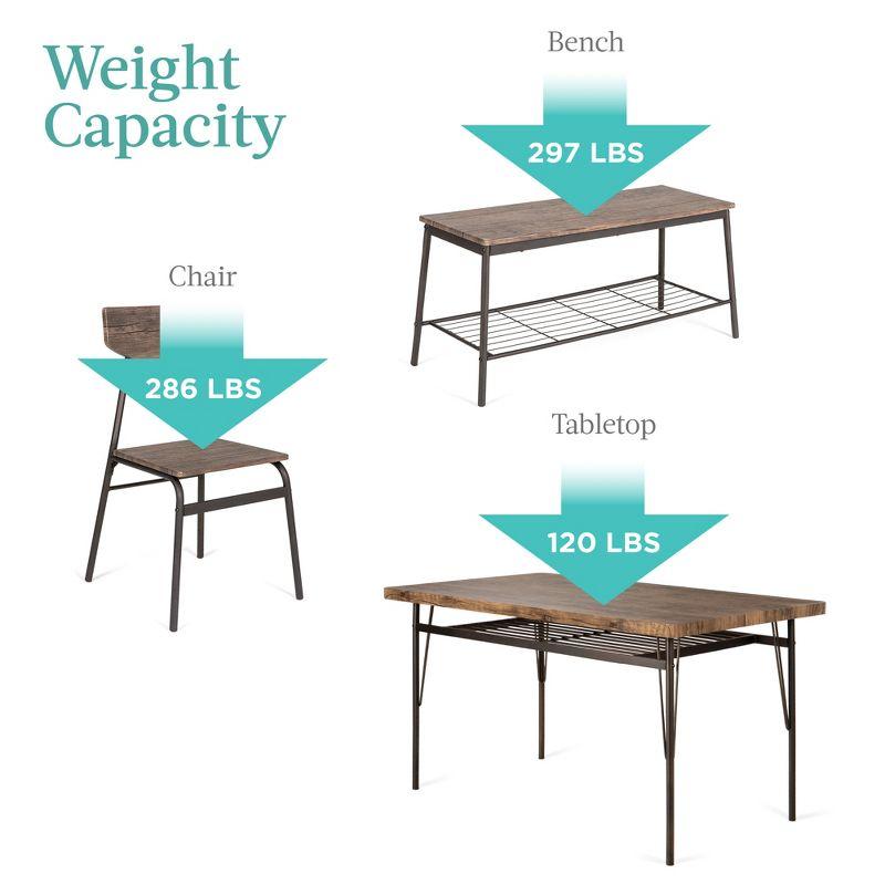 Modern 6-Piece Dining Set with Storage Racks, Bench, and Chairs - Brown