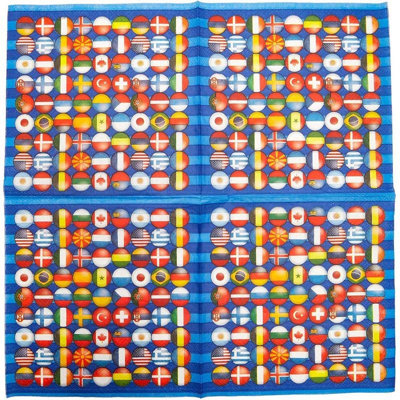 Blue Panda 100 Pack International Flag Disposable Paper Napkins 6.5" Party Supplies