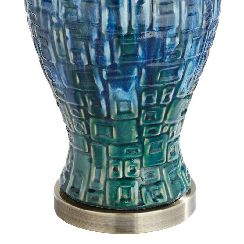 Possini Euro Design Asian Inspired Table Lamp 27" Tall Ceramic Teal Glaze Patterned Temple Jar White Empire Shade for Living Room (Colors May Vary)