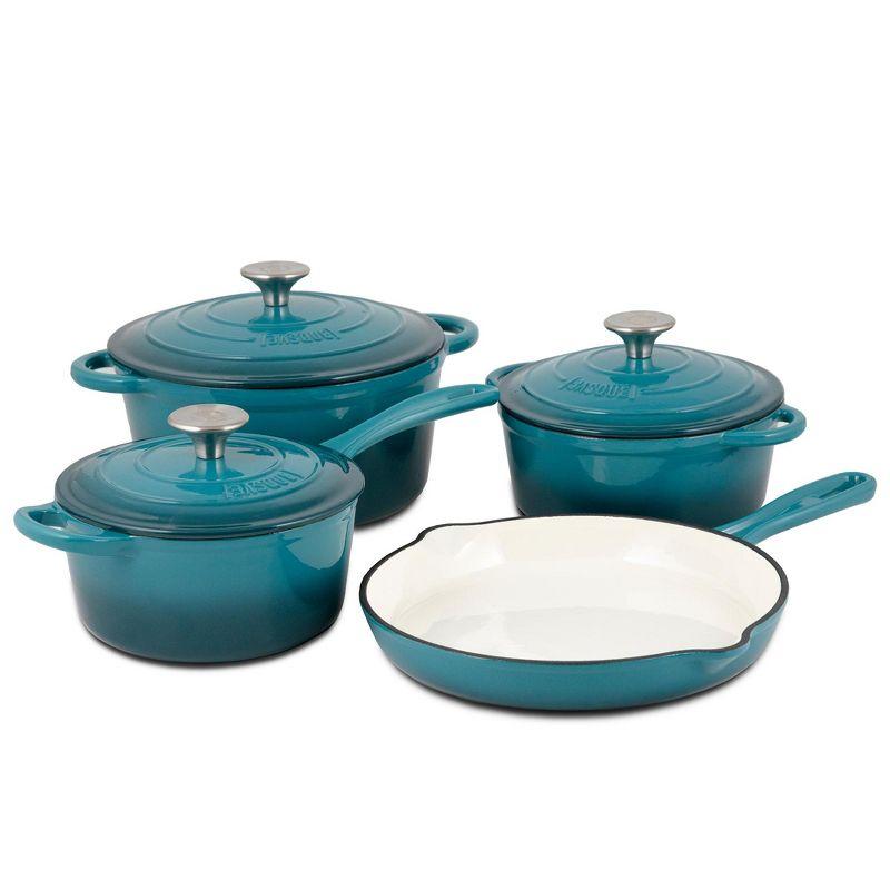 Biscay Blue Enameled Cast Iron 7-Piece Cookware Set