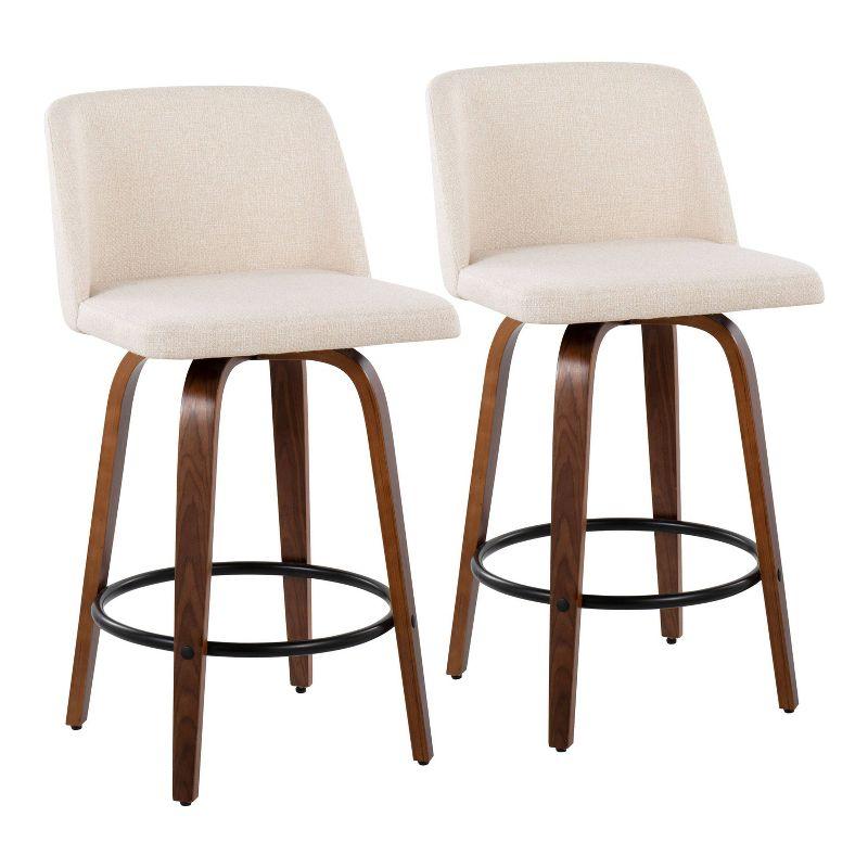 Set of 2 Toriano Counter Height Barstool : Mid-Century Tapered Leg, Swivel Seat, Footrest - LumiSource