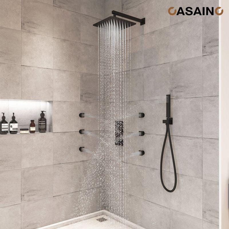3 Functions 12 Inch Wall Mount Thermostatic Shower System with 6 Body Jets