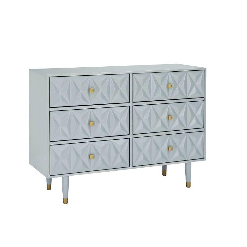 Geo Textured Glam Gray Dresser with Gold Accents and Deep Drawers