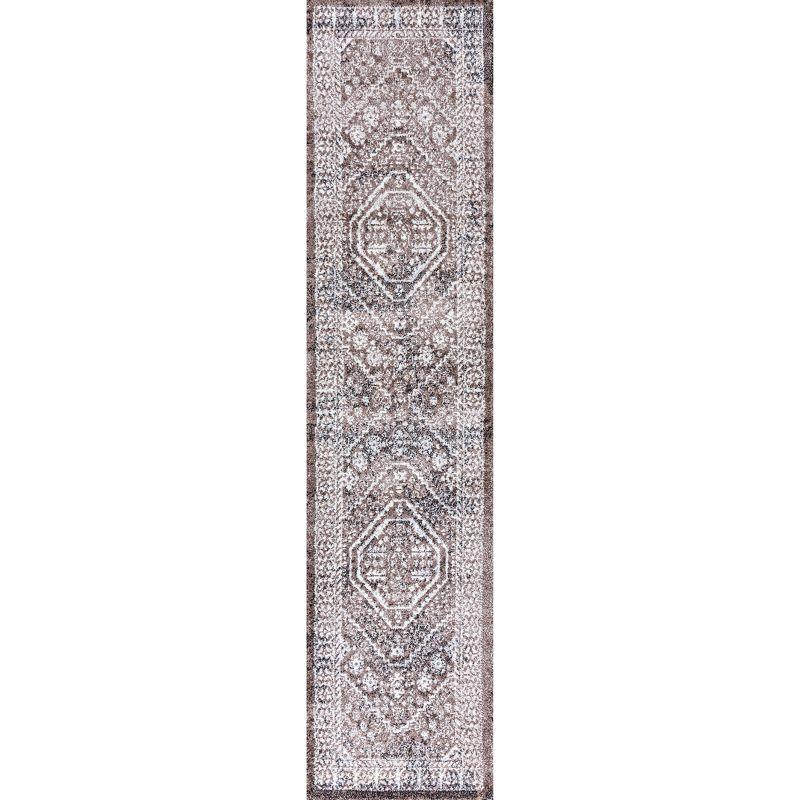 Bohemian Medallion Brown/Ivory Synthetic Area Rug - Easy Care