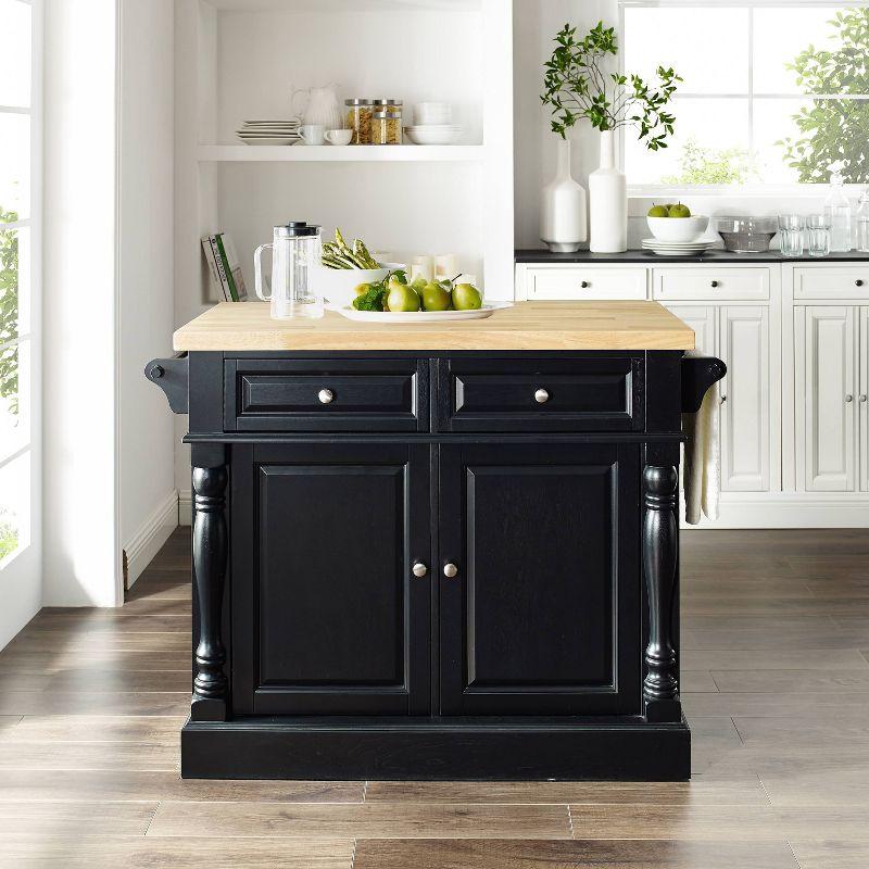 Oxford Butcher Block Kitchen Island Black - Crosley: Rolling Cart with Storage, Adjustable Shelves, Towel Bar