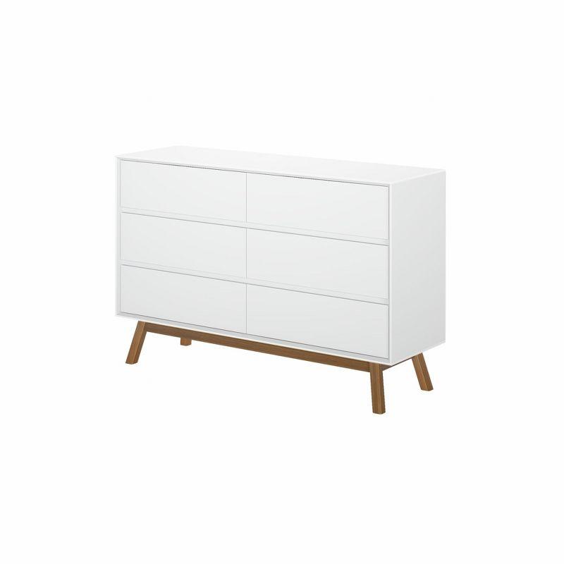 Plank+Beam Solid Wood Mid-Century Modern 6-Drawer Dresser, White/Pecan