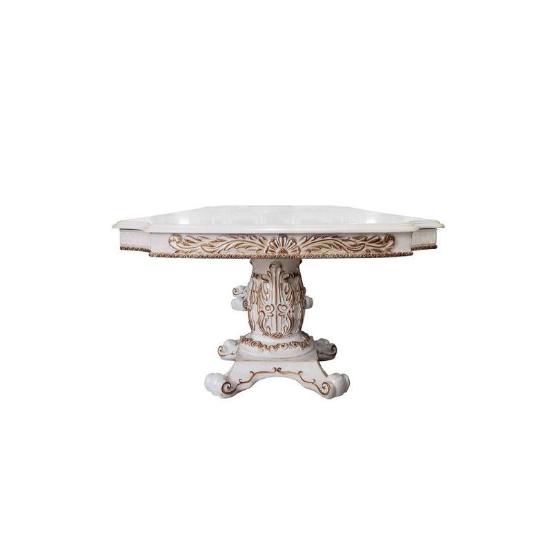 136" Vendome Dining Table Antique Pearl Finish - Acme Furniture: Classic Double Pedestal, 10-Seater, Resin Frame