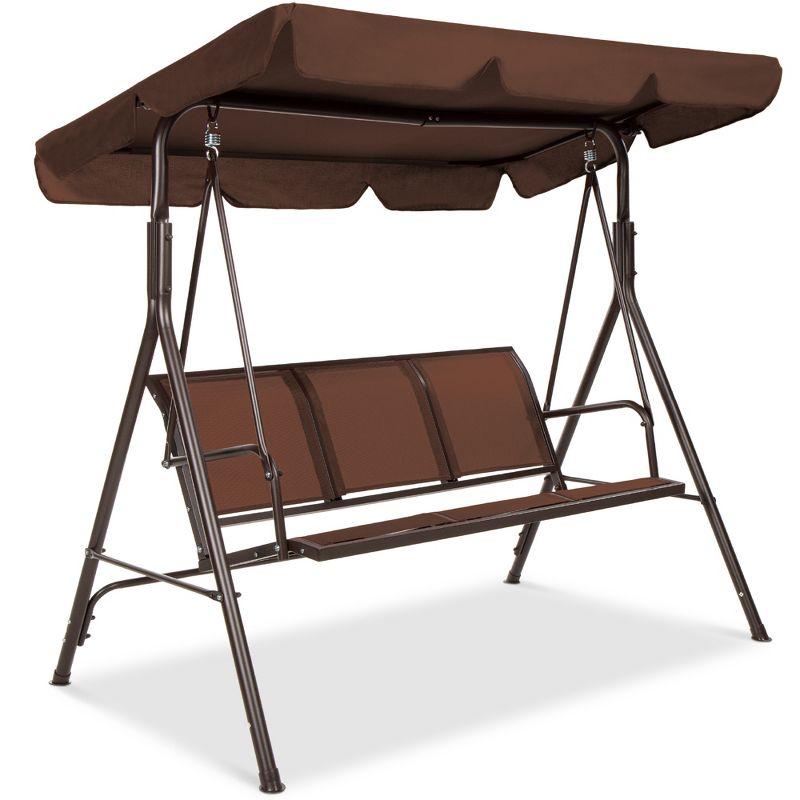 Brown Textilene 2-Seater Outdoor Adjustable Canopy Swing Bench