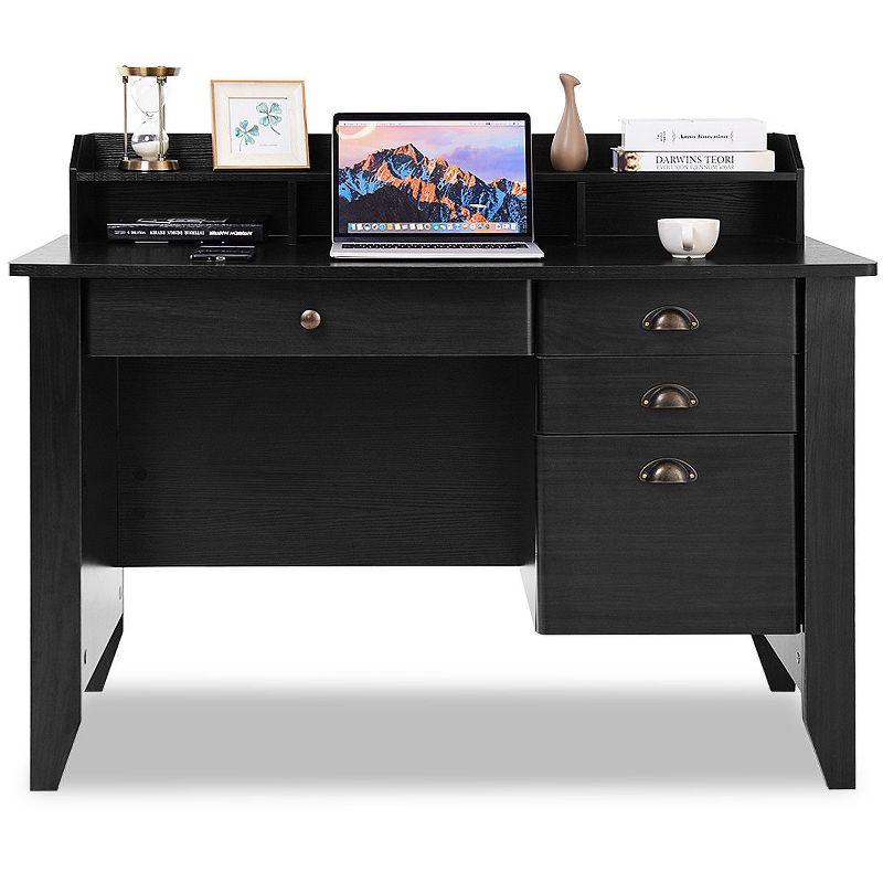 Elegant Black MDF Computer Desk with Multi-Drawer Storage and Monitor Shelf