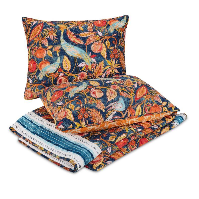 Peacock Garden Quilt & Sham Set Blue/Orange - Dena Home