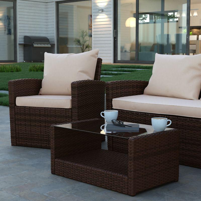 Emma and Oliver 4 Piece Patio Set with Gray Back Pillows & Seat Cushions - Outdoor Seating