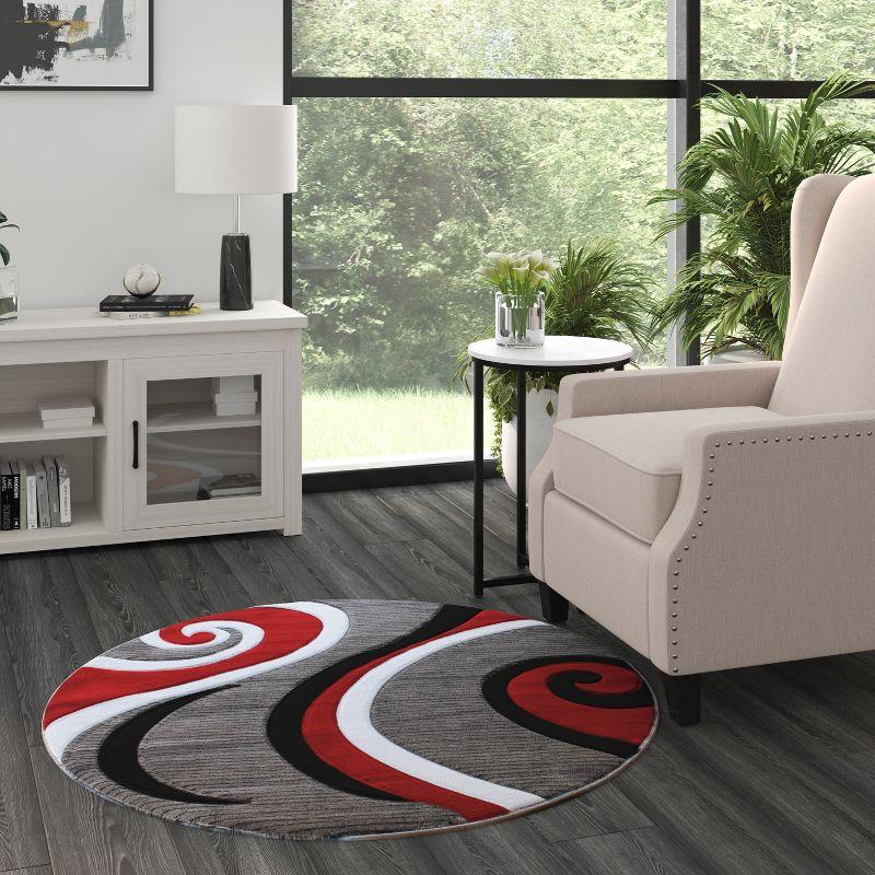 Sophia Collection Red and Gray Hand Carved Round Area Rug