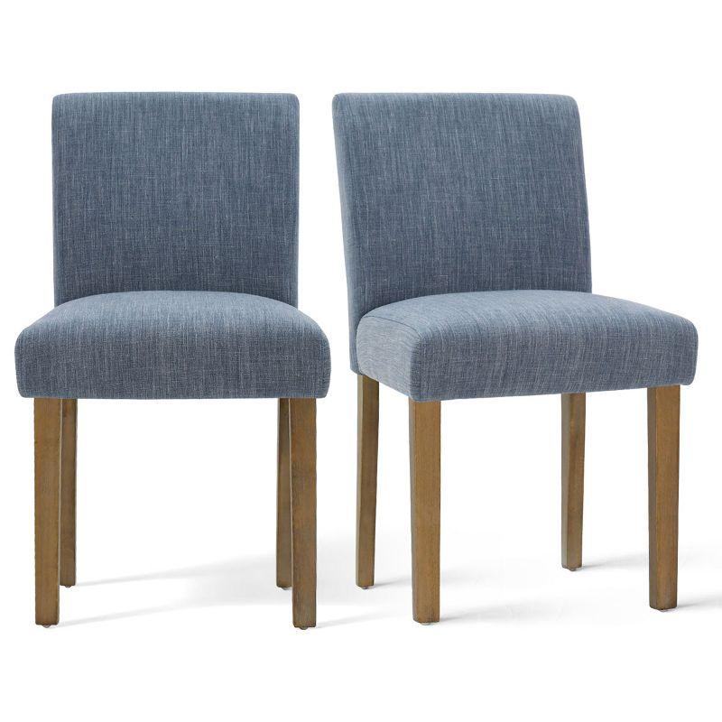 North Linen Dining Chairs Set Of 2,Blue Upholstered Parsons Chairs With Rubberwood Legs-Maison Boucle