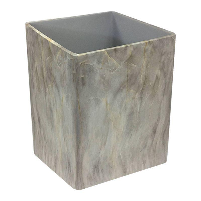 Gray Resin Marble Finish Square Bathroom Wastebasket