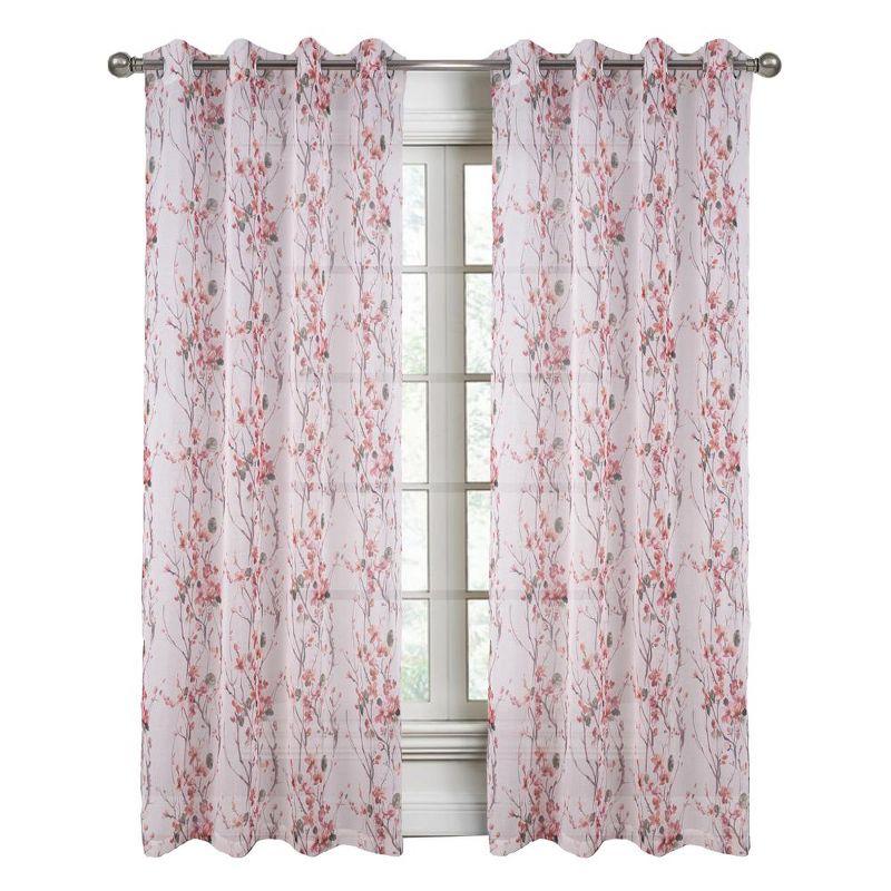 Amelia Rose Floral Sheer Grommet Curtain Panels 54" x 84"