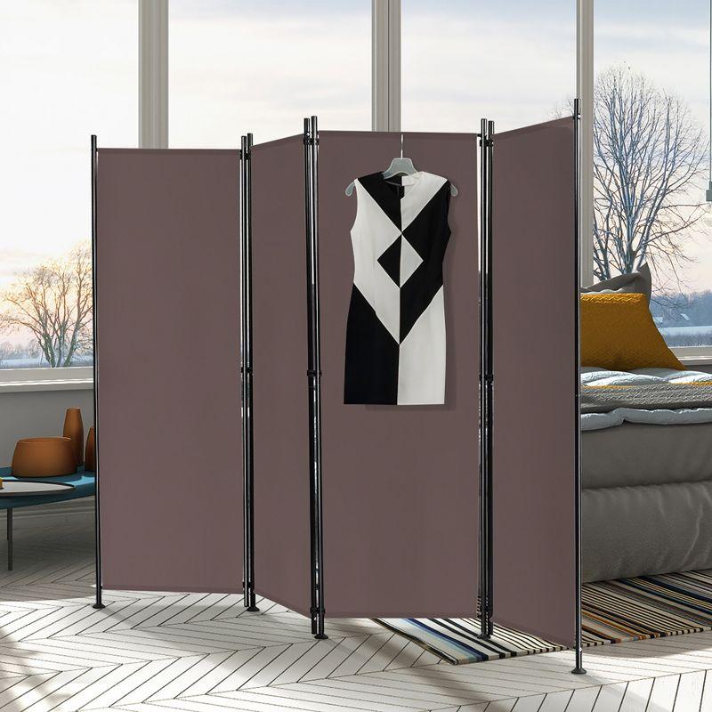 Costway 4-Panel Room Divider Folding Privacy Screen w/Steel Frame Decoration Brown