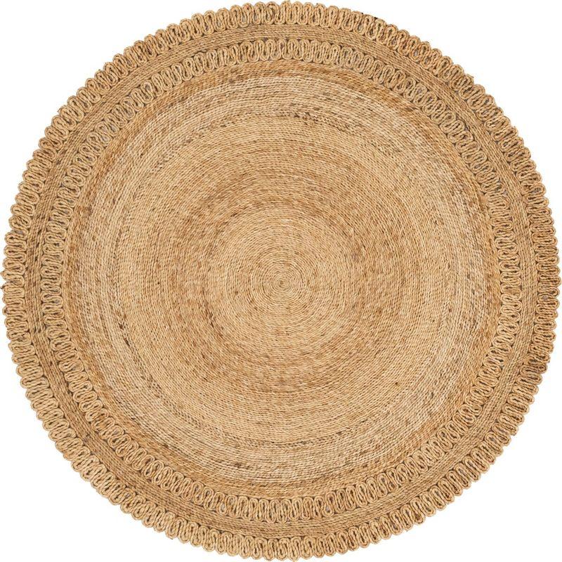 Handmade Round Brown Braided Jute Area Rug