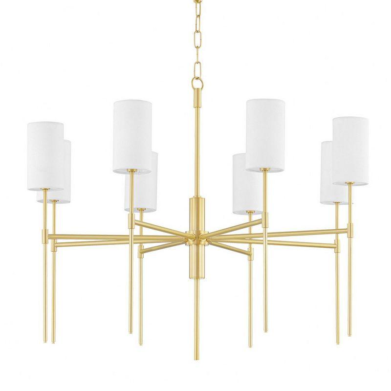 Antique Brass 8-Light Chandelier with Linen Shades