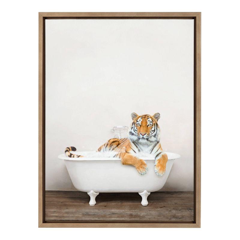 18" x 24" Sylvie Bengal Tiger in Rustic Bath Framed Canvas by Amy Peterson - Kate & Laurel All Things Decor