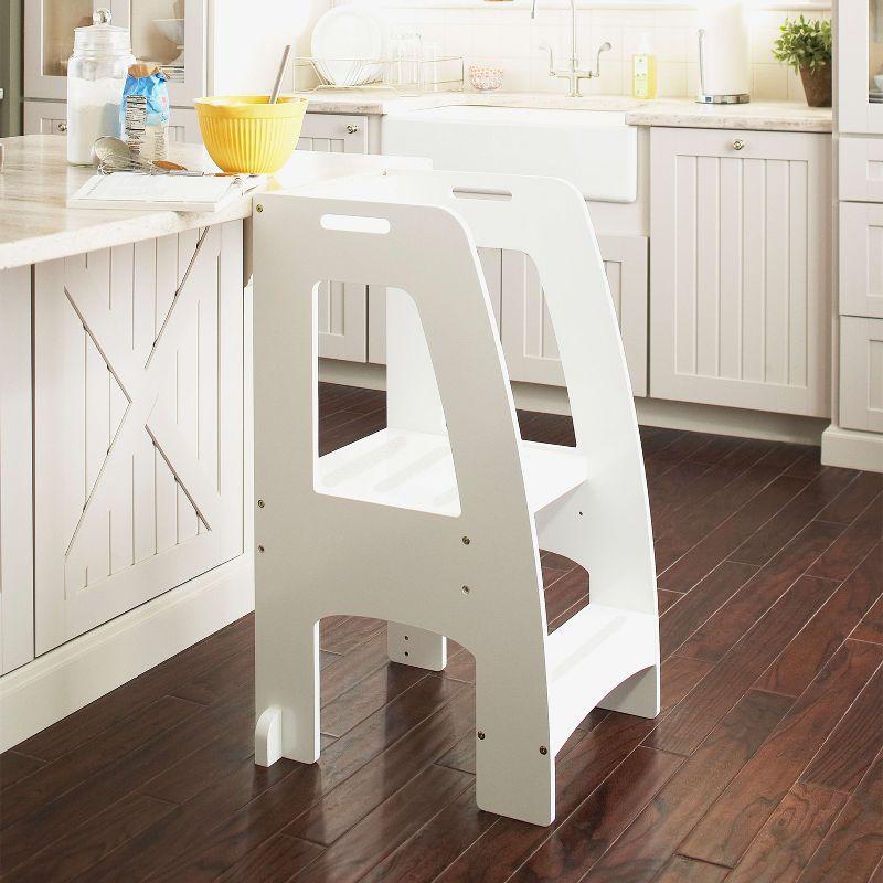 White Wooden Adjustable Height Kids Step Stool with Safety Rails