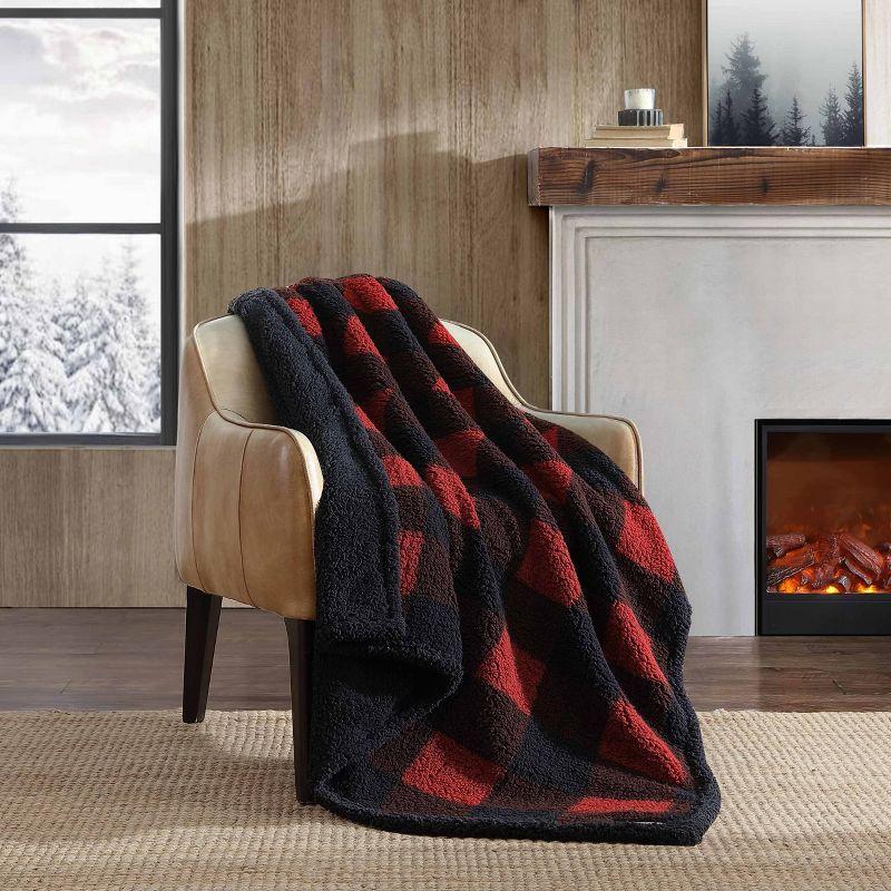 50"x60" Red and Black Plaid Reversible Sherpa Throw Blanket